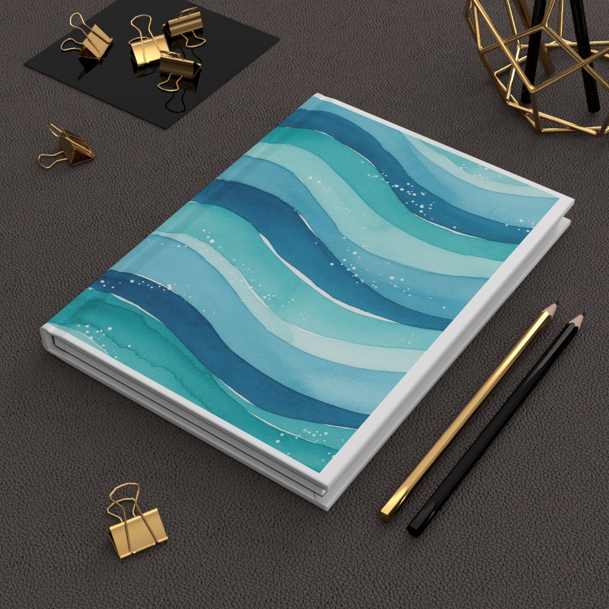 Ocean Wave Hardcover Journal — Blue Watercolor Waves Notebook