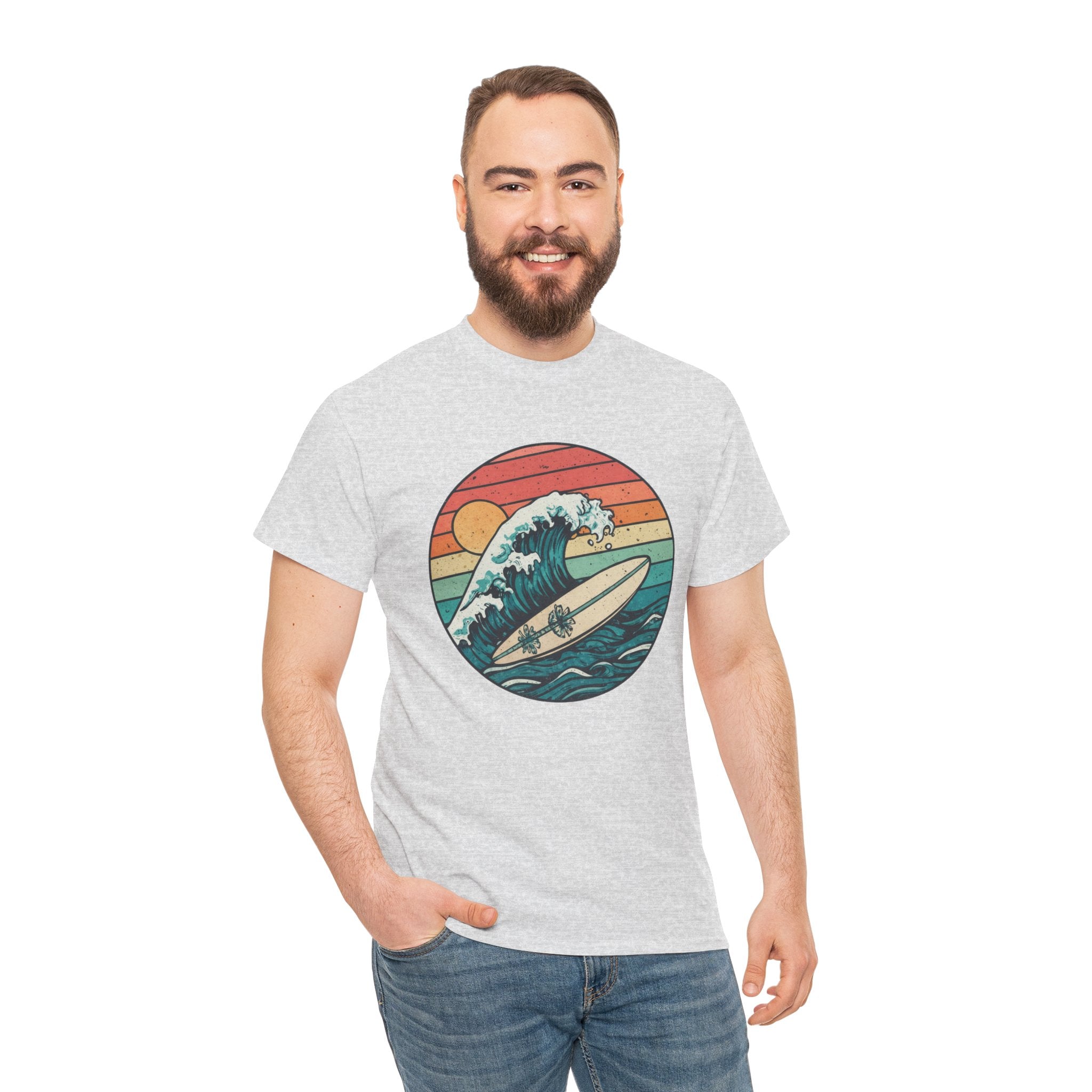 Retro Surf Wave T-Shirt — Vintage Sunset Surfboard Design