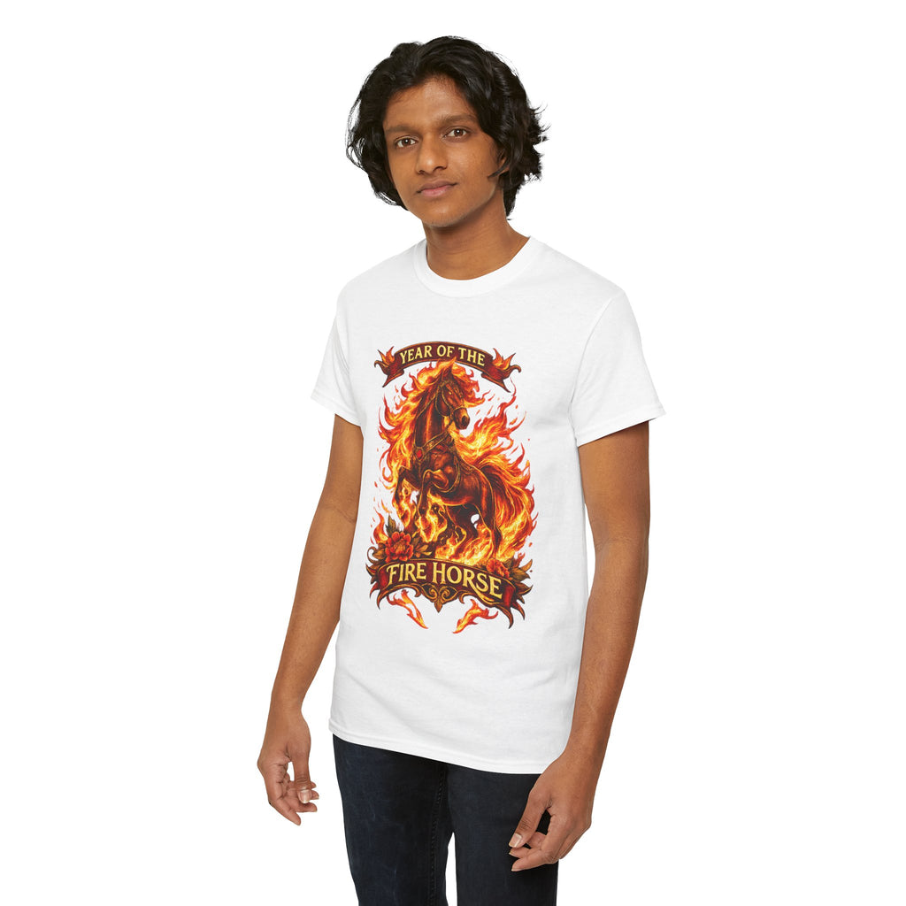 Year of the Fire Horse T-Shirt — Rearing Horse Flame Graphic Tee | Chinese Zodiac | 100% Cotton