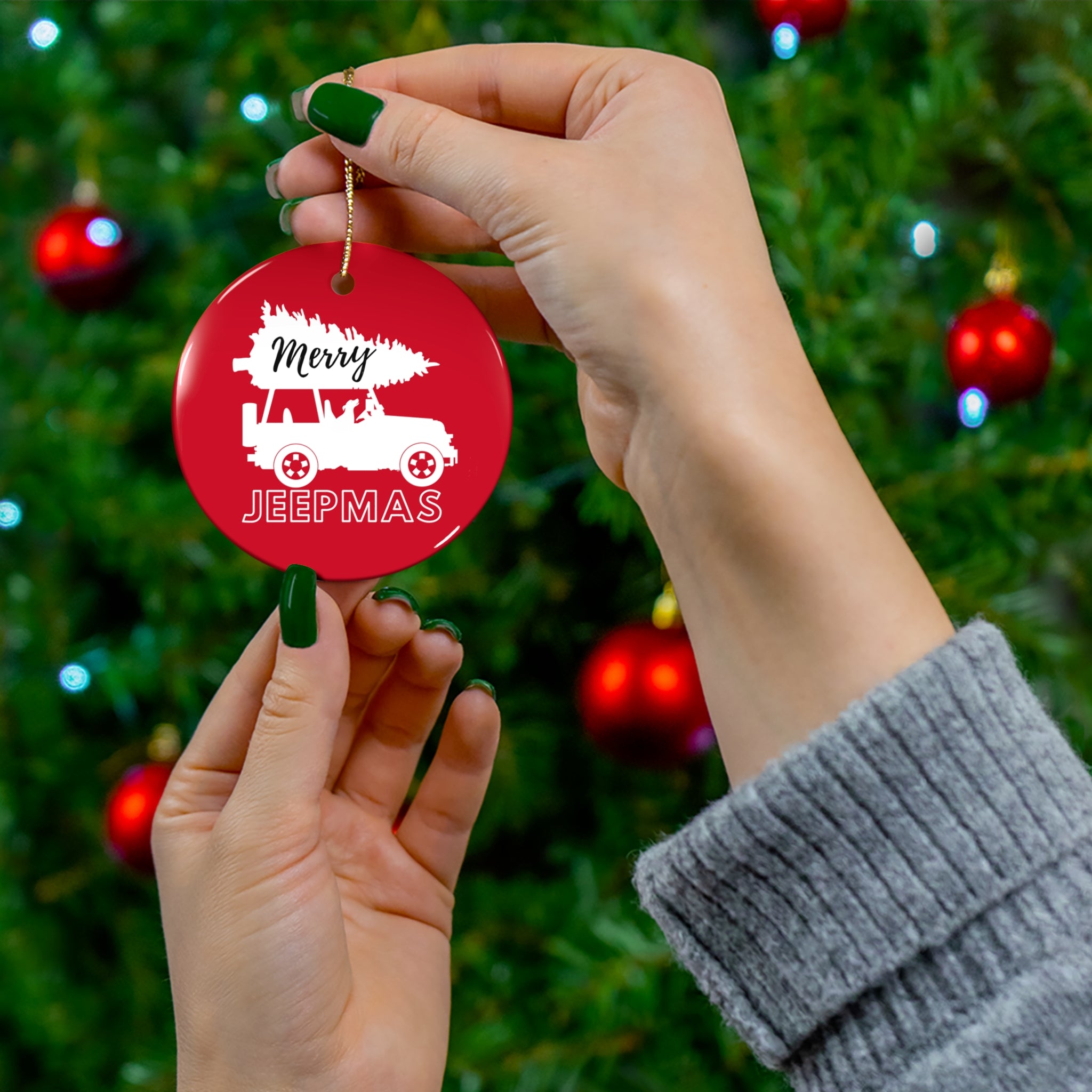 Merry Jeepmas Ceramic Ornament Gray/Silver