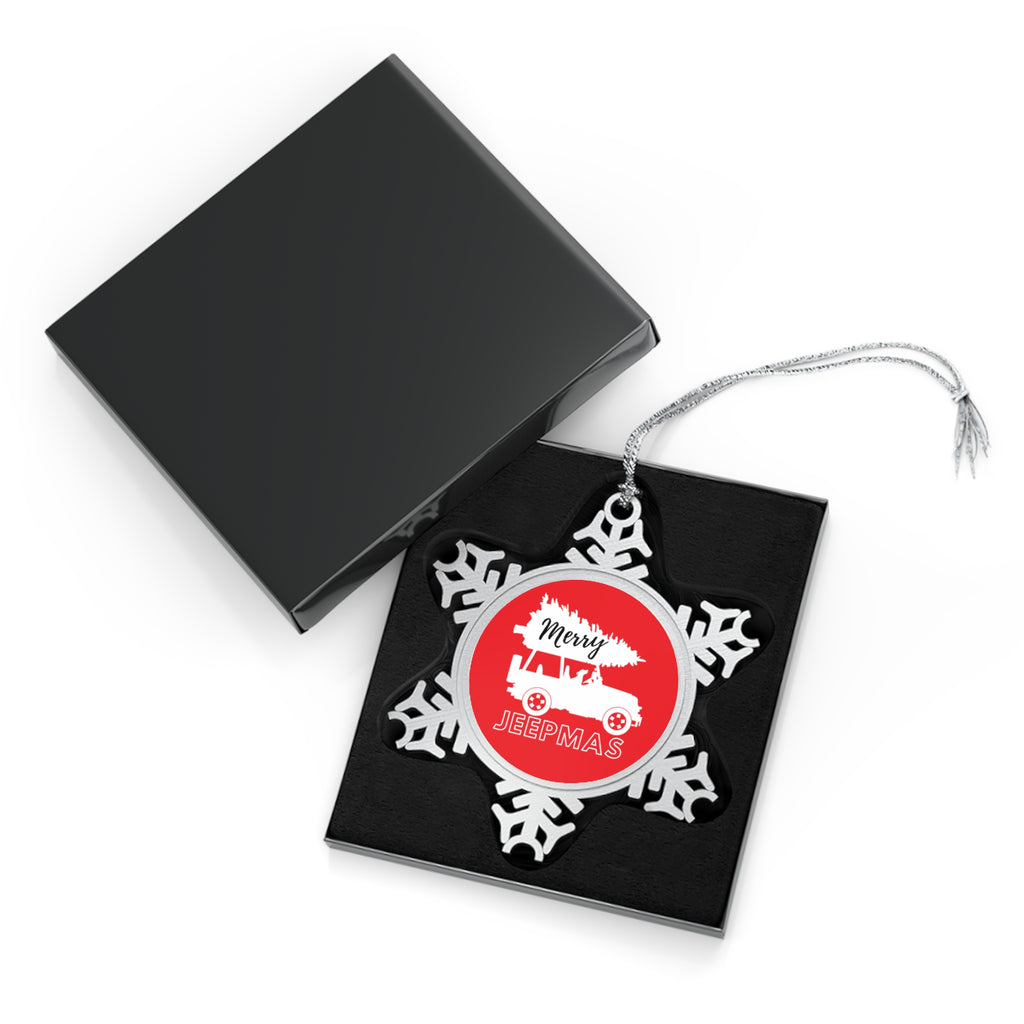 Merry Jeepmas Pewter Snowflake Ornament