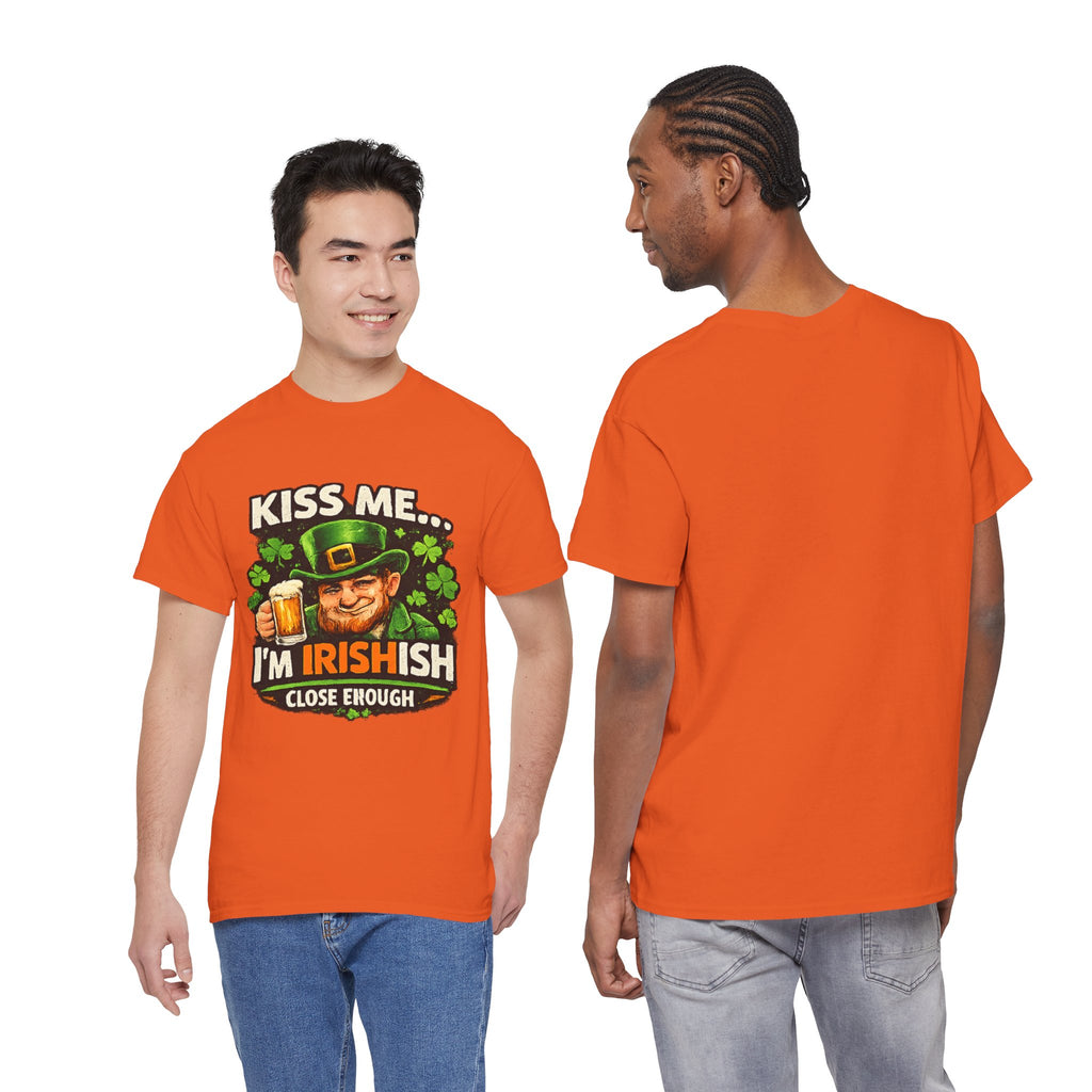 St. Patrick's Day Shirt  "Kiss Me… I'm Irish(ish), Close Enough" Leprechaun Graphic Tee | 100% Cotton