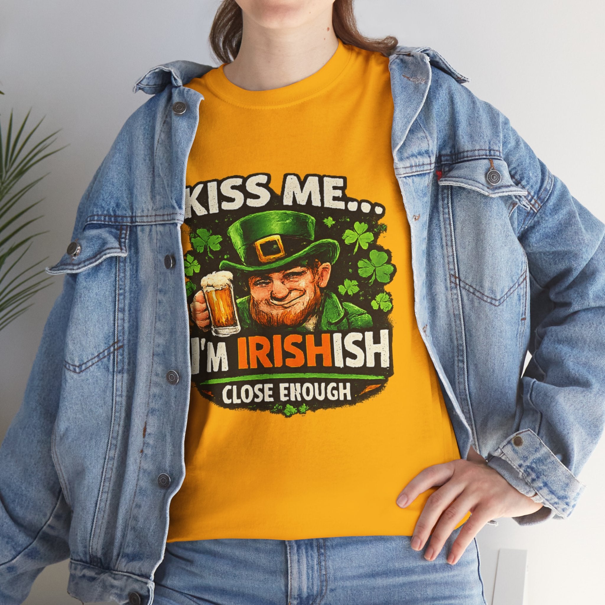 St. Patrick's Day Shirt  "Kiss Me… I'm Irish(ish), Close Enough" Leprechaun Graphic Tee | 100% Cotton