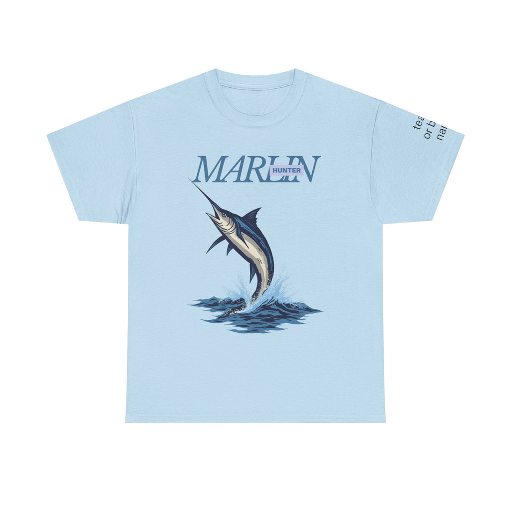 Marlins Fishing Tee, Unisex Cotton Shirt, Nautical Gift, Ocean Lover Apparel, Fishing Enthusiast Wear, Personalized Team Boat Name Tee,